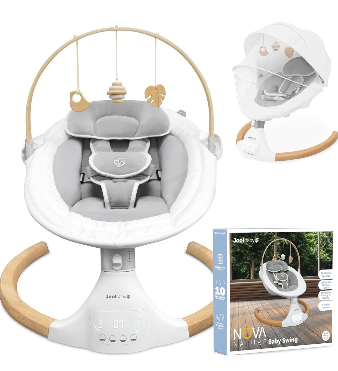Baby Swing for Newborns – Natural Wood Toys, Electric Motorized Infant Swing, Bluetooth Music