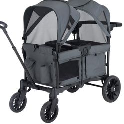  Baby Stroller Wagon for 2 Kids with Breathable Canopy,Parent Organizer,Removable Seat,2 Cup Holders,Gray