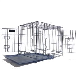 Dog Wire Cage 24 inches Reinforced Dog Crate Collapsible Pet Cage with Double Doors Leak Proof Plastic Tray Outdoor Indoor Portable for Pets Cats and 