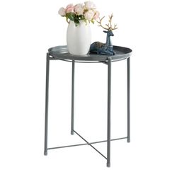 Metal End Side Table, Sofa Table Small Round Tray Tables, (H) 20.28" x(D) 16.38", Set Of 2