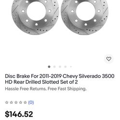 Disc Brake For 2011-2019 Chevy Silverado 3500 HD Rear Drilled Slotted Set of 2
