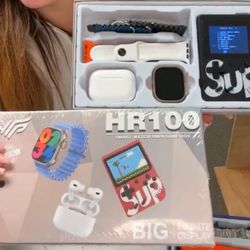 HR100 Smart Watch, Earbuds, And Handheld Game Bundle Great Gift