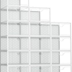 14 Pack X-Large Shoe Organizer for Closet Clear Plastic Stackable Shoe Dispaly Case Holder Bins
