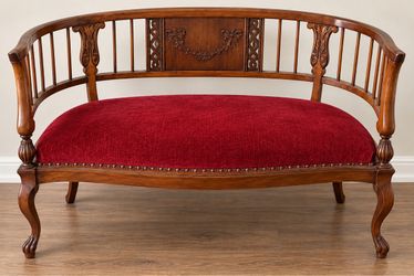 Victorian Style Carved Wood Settee Bench