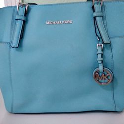 Michael kors turquoise leather tote bag