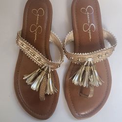 Jessica Simpson Gold Tassel Sandals -New- Size 8