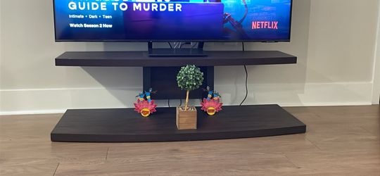 Modern Dark Wood Floating TV Stand (2-3 Tier height adjustable)
