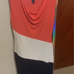 White, Orange And Blue Sleeveless Dress