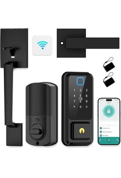Hunnay Smart Locks for Front Door, Front Door Lock Set, Keypad Deadbolt Fingerprint APP Control Bluetooth Alexa Auto Lock, Easy Install (Black)