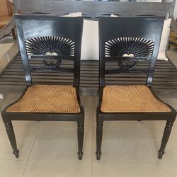 Black Wood Cane Seat Chairs (4)