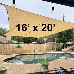 (NEW) $50 Rectangle 16x20’ XL Sun Shade Sail Outdoor Canopy Top Cover 175gsm w/ Ropes (Beige, Gray, Black)
