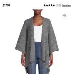 Time And Tru Women's Ribbed Ruana Wrap-black soot arctic white