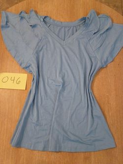 Blue Flutter Sleeve V-Neck Top, for her the nose that she would look good in it