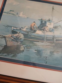 1939 Framed Fishing Boats In Harbor Sessions