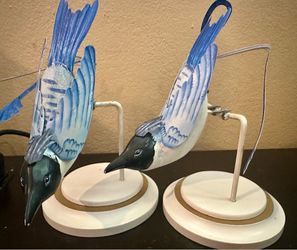 Blue & White Whimsy Bird on Stand