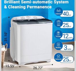 2-in-1 Twin Tub Washing Machine, 22Lbs Washer 10Lbs Spinner with Drain Pump, Semi-Automatic Compact Washer Dryer Combo for Apartment, Dorm, RV, Campin