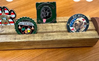 Handcrafted Wooden Challenge Coin Display Stand – 2-Row Rack (Holds 10-12 Coins)
