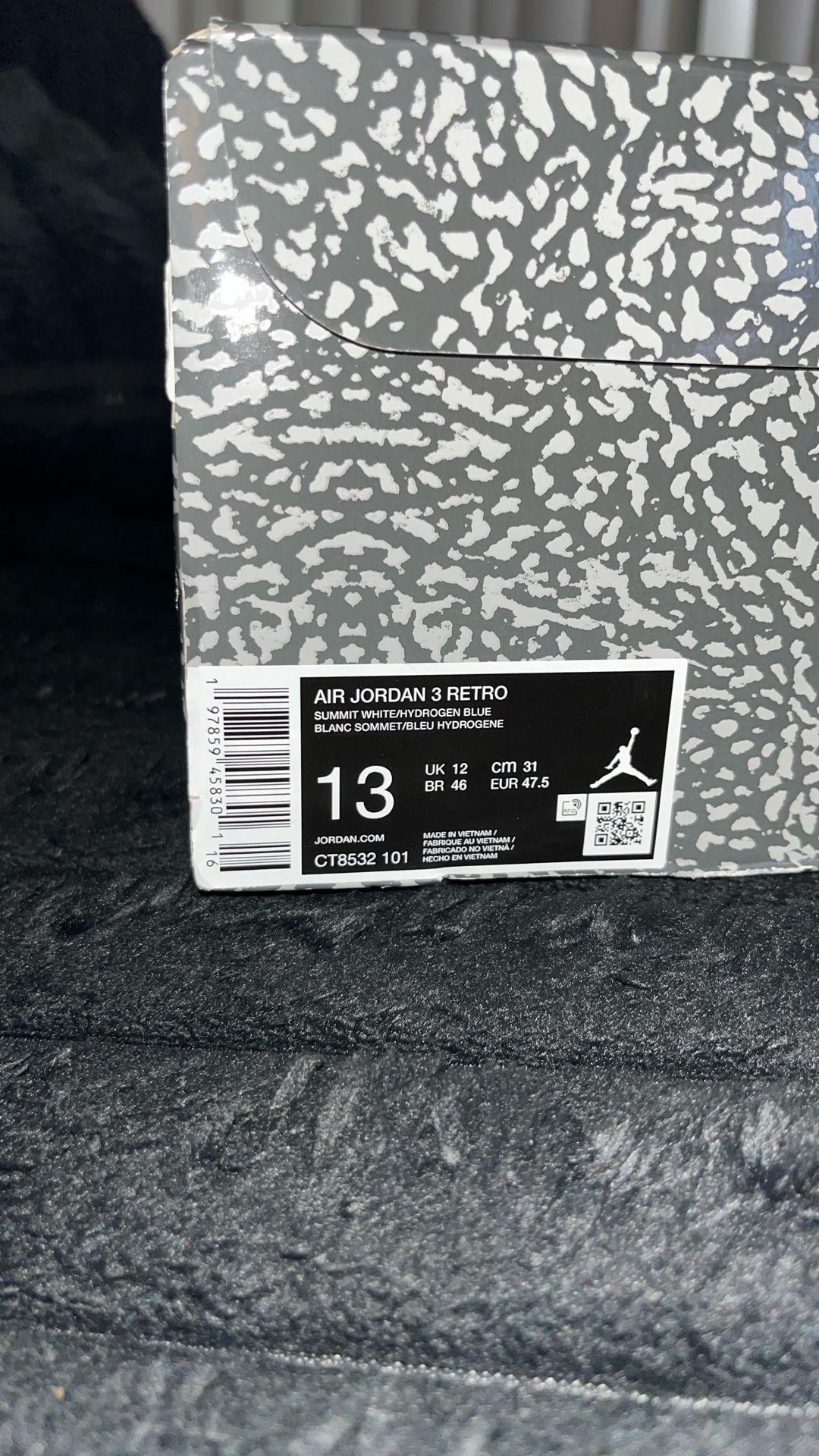 Air Jordan Retro 3 White/ Hydrogen Blue Size 13 In Men