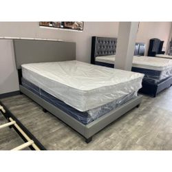  Grey Queen Size Bedframe, Headboard + Mattress + Box Spring | Same Day Delivery 