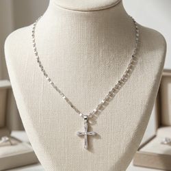 Beautiful 925 Sterling Silver Cross with Simulated Diamonds ✨