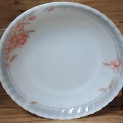 Vintage INDOPAL Milk Glass Floral Shallow Serving Bowl Dish White with Pink Flowers