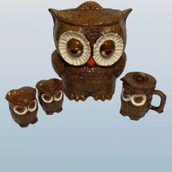 Vintage Owl Cookie Jar Set 