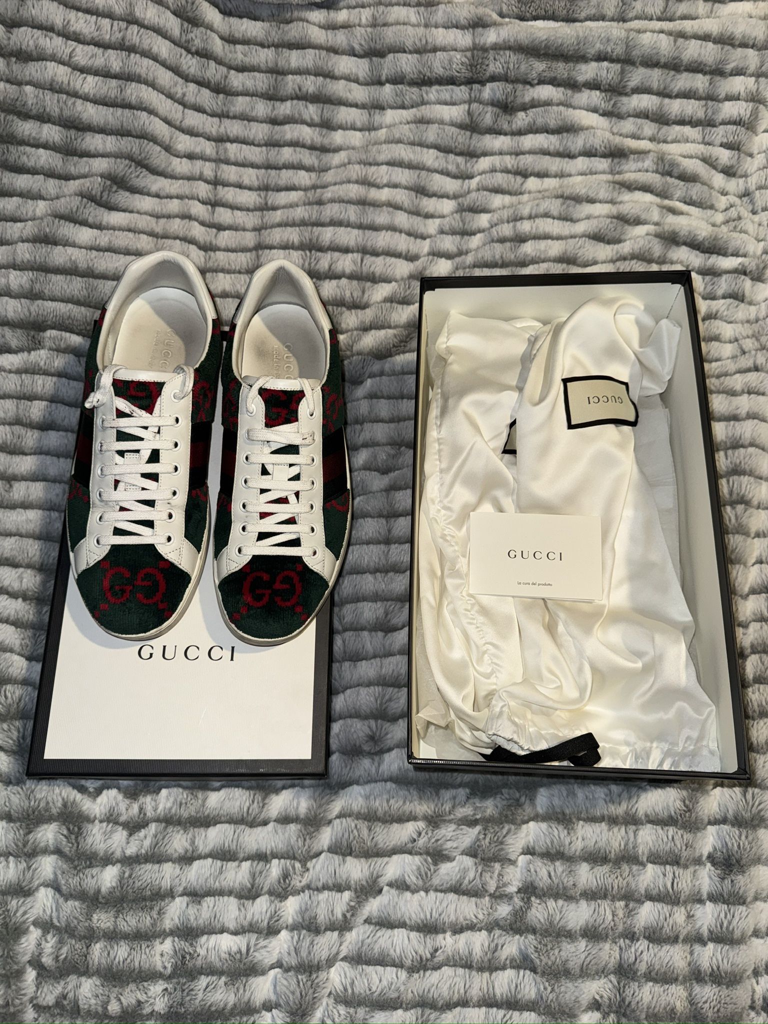 Authentic Gucci Ace Sneakers Green and Red Monogram