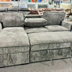 Crazy Weekend Deal😱Beautiful Grey Pull Out Sleeper Sectional On Sale Limited Time $599 (Huge Saving