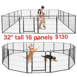New! 32" Tall Large 88 Sq Ft  Dog Playpen 16 Panels 2 Doors Shapable Dog Cage Pet Excercise Pen Animal Fence Play Yard Jaula 