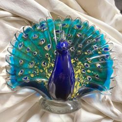 Vintage Art Glass Peacock