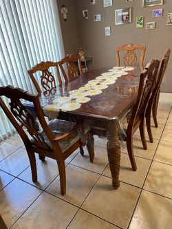 Walnut Wood Dining Table Set with 6 Chairs