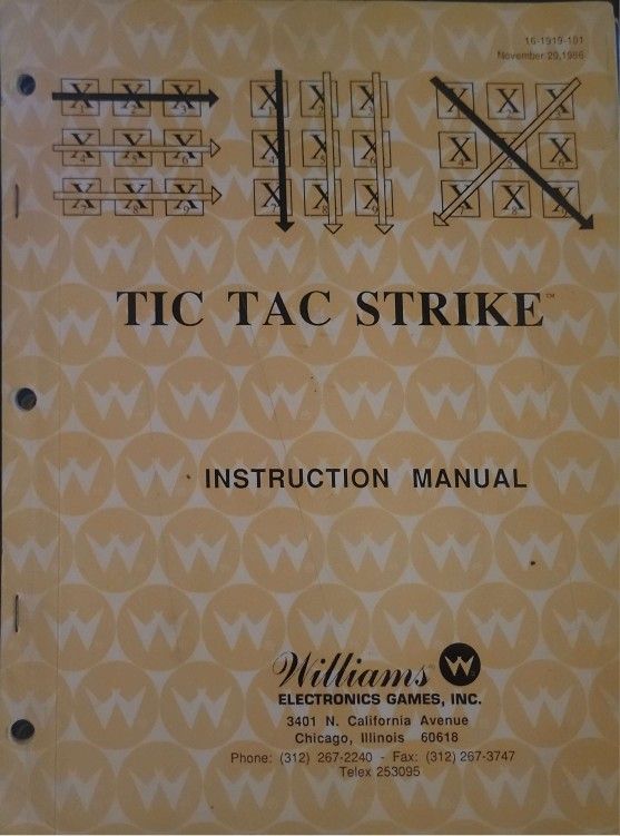 Williams Tic Tac Strike Arcade Shuffle Alley Manual Pre-owned