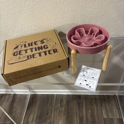 LE TAUCI Ceramic Slow Feed Dog Bowls, Elevated for Small and Medium Breed Dogs, Anti-Gulping Pet Feeding Dishes, Flower Pink, 1.5 Cups