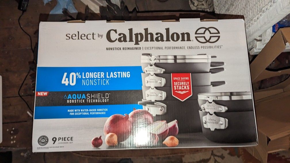 Select by Calphalon with AquaShield Nonstick 9pc Space-Saving Cookware Set Pots And Pans