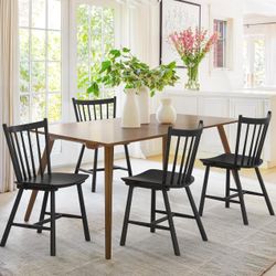 LUE BONA Upgraded Dining Chairs Set of 4, Farmhouse Wooden Spindle Back Kitchen Chairs, Windsor Dining Chairs for Kitchen and Dining Room, Black