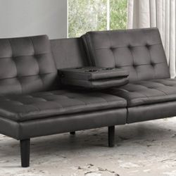 Brand New Grey Leather Futon Sofa Sleeper 