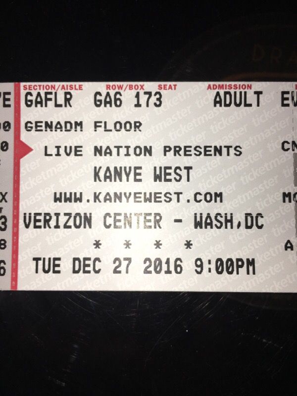 Kanye West FLOOR SEAT ticket for 12/27/16