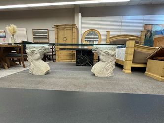 Glass Top Coffee Table with Horse Head Bases
