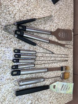 10 pc BBQ Grill Tool Set Stainless Steel