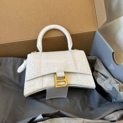 Gold buckle crocodile grain hourglass bag crocodile grain cowhide shoulder bag handbag messenger bag mini women's white