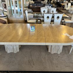 Aico (high-end) Extendable Dining Table (with a Beautifullyshaped Clover Pedestal Base , Crossed Rope) 