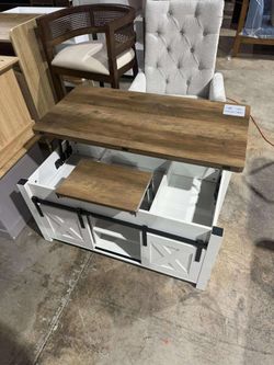 Farmhouse Lift Top Coffee Table with Storage and Hidden Compartment(damage)