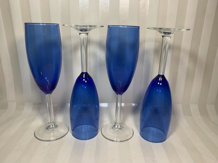 Vintage Cobalt Blue Champagne Flutes