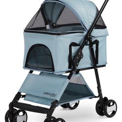 Paws & Pals 2-in-1 Detachable Dog & Cat Stroller & Carrier, Blue