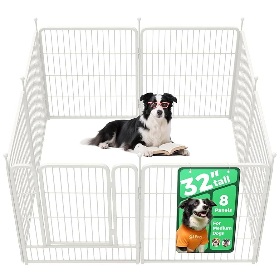 Rollick Unleashed Dog Playpen for Indoor, Yard, RV Camping, 32 inch 8 Panels for Small and Medium Dogs, White│Patented