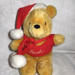 12” VINTAGE DISNEYLAND WALT DISNEY WORLD WINNIE THE POOH WITH SANTA HAT & SCARF 