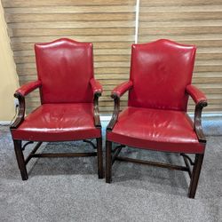 Pair of Antique/Vintage Red Tufted Nailhead Armchairs (Movie Set Pieces)