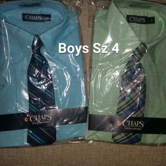 New boys size 4 dress shirts and ties chaps green and blue nwt Easter Church