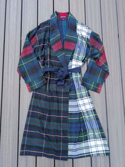 Nautica Navy Green Red Plaid Cotton Flannel Belted Robe Sleepwear Lounge Mens OS