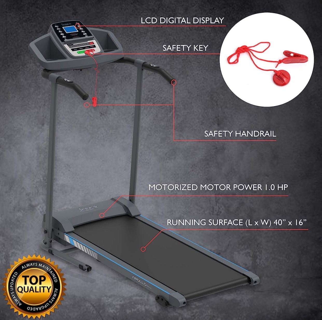 SereneLife Folding Treadmill - LCD, Preset and Adjustable Programs - Bluetooth Connectivity